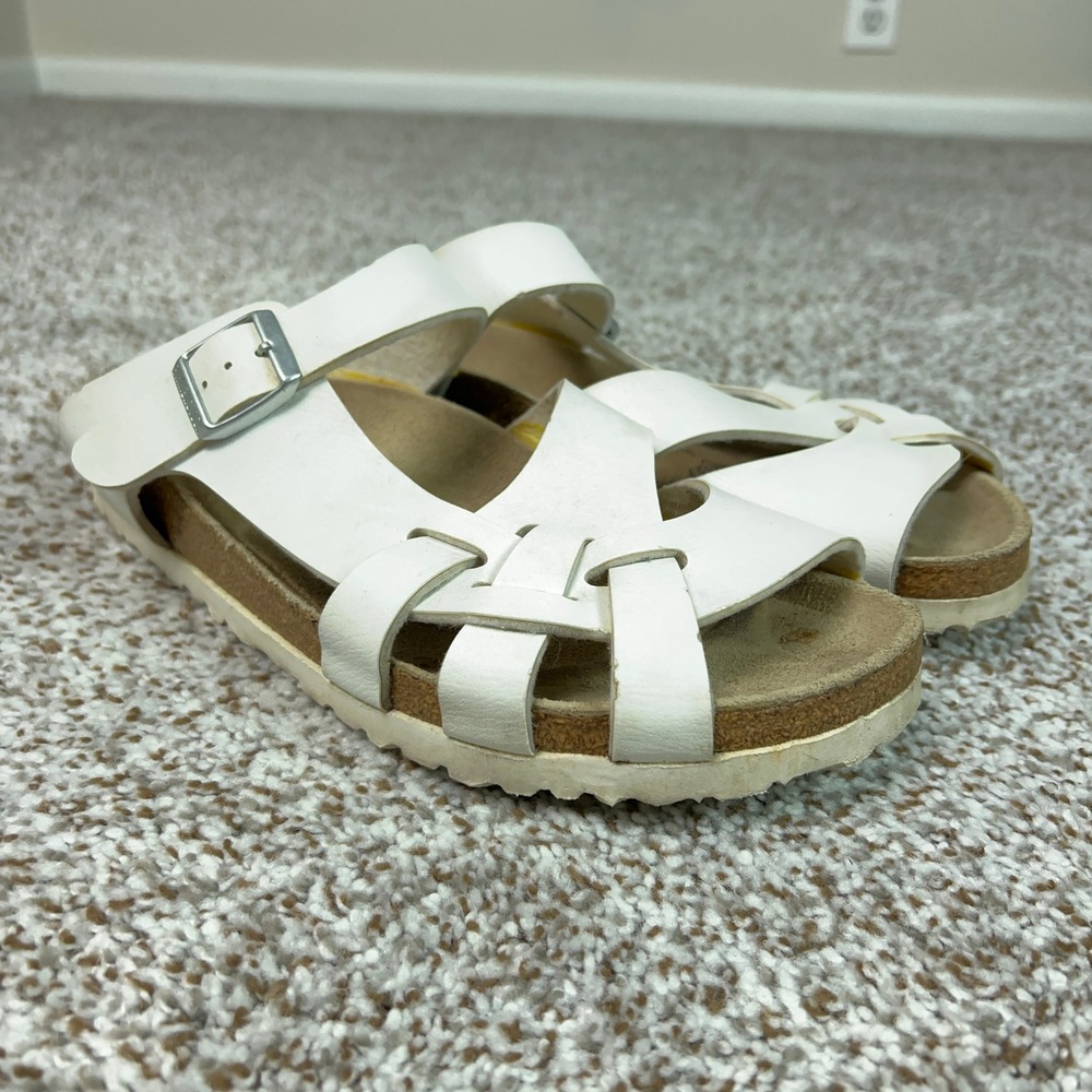 Birkenstock Sandals Women 41 10 White Pisa Strappy Buckle Cork Footbed Flats